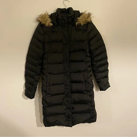 Lands' End Black Squall Parka Down Coat with Faux Fur Trim. - Picture 1 of 8